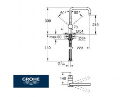 MEDIDAS MONOMANDO COCINA MINTA GROHE